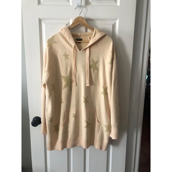 NWOT Woman's Plus Size Torrid Jacquard Pullover Hooded Sweater Ivory and Gold Si - Picture 5 of 12
